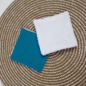 Lingettes éponge bambou – Bleu Paon Nid A